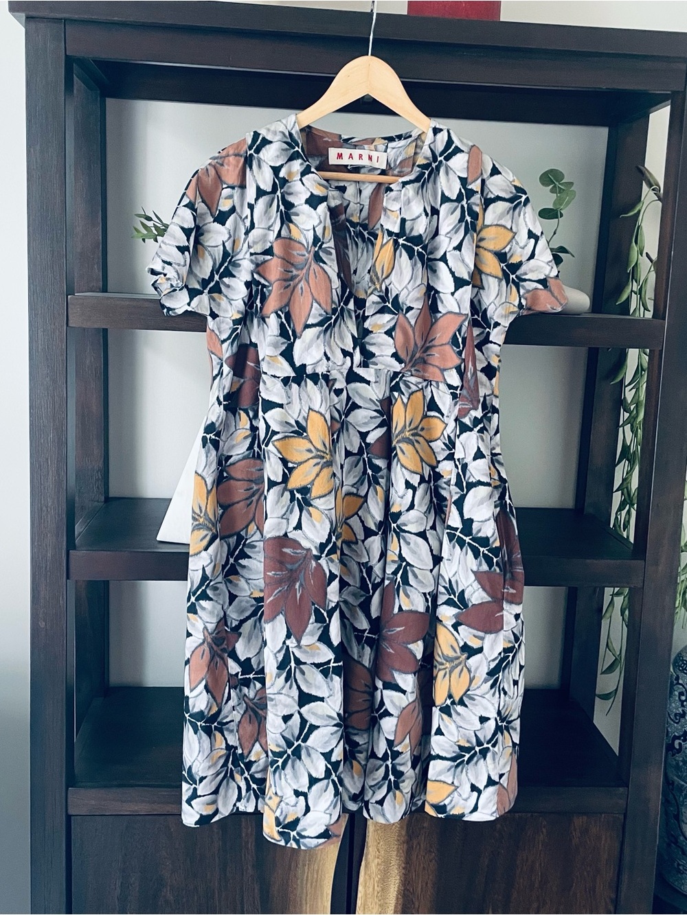 Marni Leaves Print Cotton Poplin Short Sleeve Dress Size IT 40 US 4